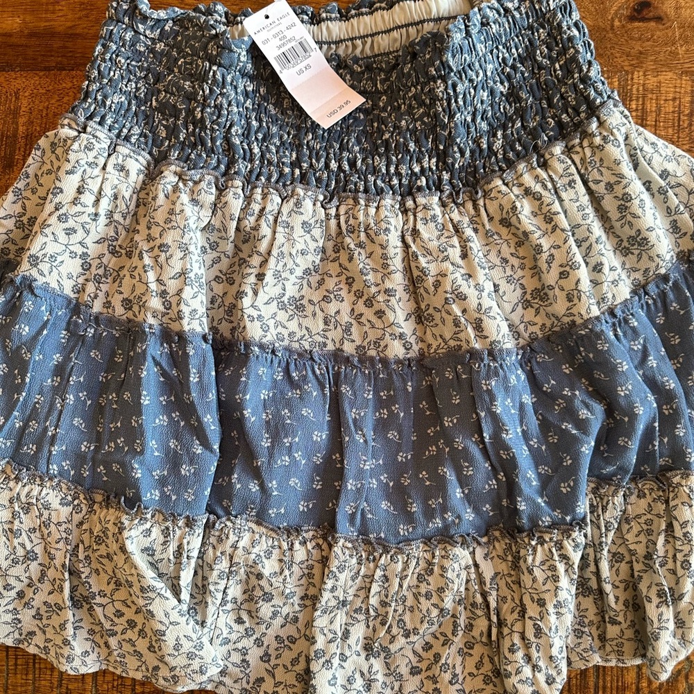 American Eagle Outfitters Blue and Cream Bubble Mini Skirt
